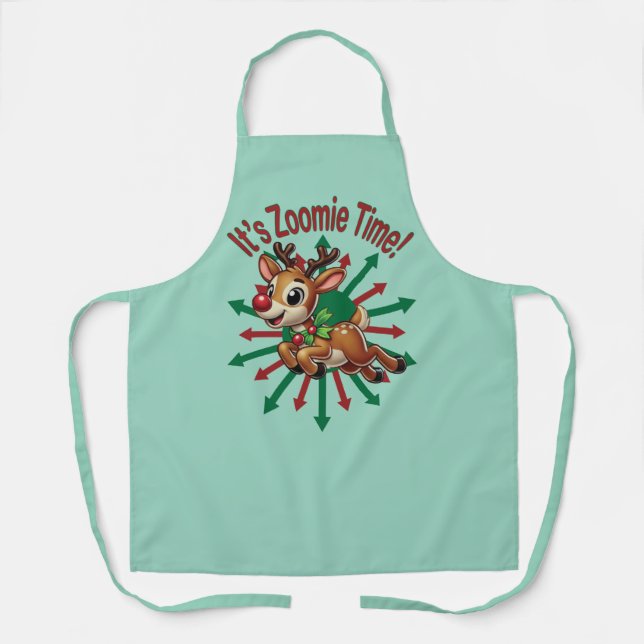 "It's Zoomie Time! Christmas Reindeer Apron (Front)