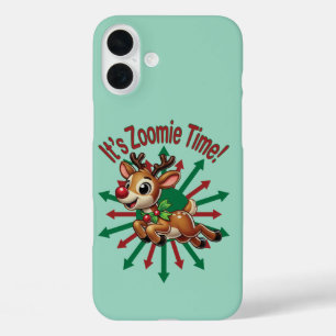 "It's Zoomie Time! Christmas Reindeer iPhone 16 Plus Case