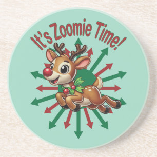 "It's Zoomie Time! Christmas Reindeer Coaster
