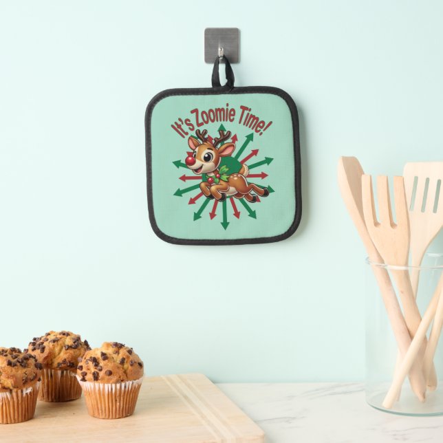 "It's Zoomie Time! Christmas Reindeer Pot Holder (Insitu(Hanging))