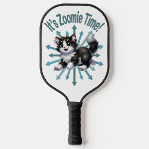 It's Zoomie Time Cute Black & White Cat Pickleball Paddle