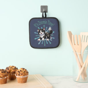 It's Zoomie Time Cute Black & White Cat Pot Holder