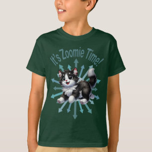 It's Zoomie Time Cute Black & White Cat T-Shirt