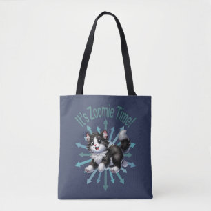 It's Zoomie Time Cute Black & White Cat Tote Bag