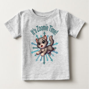 It's Zoomie Time Cute Grey & White Cat Baby T-Shirt
