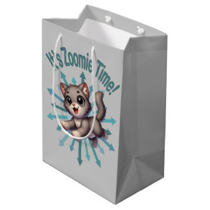 It's Zoomie Time Cute Grey & White Cat Medium Gift Bag