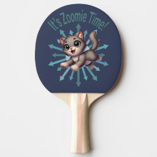 It's Zoomie Time Cute Grey & White Cat Ping Pong Paddle