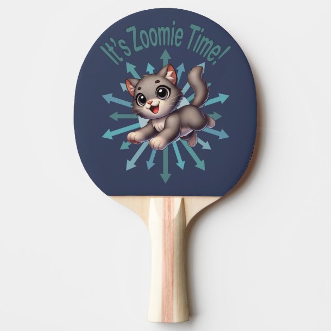 It's Zoomie Time Cute Grey & White Cat Ping Pong Paddle (Front)
