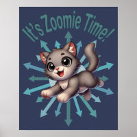 It's Zoomie Time Cute Grey & White Cat