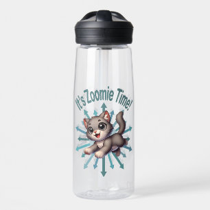 It's Zoomie Time Cute Grey & White Cat Water Bottle