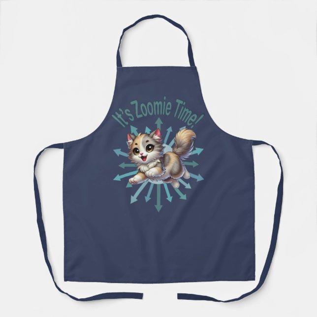 It's Zoomie Time Cute Tricolor Cat Apron (Front)