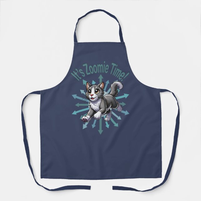 It's Zoomie Time Grey Bicolor Cat Apron (Front)