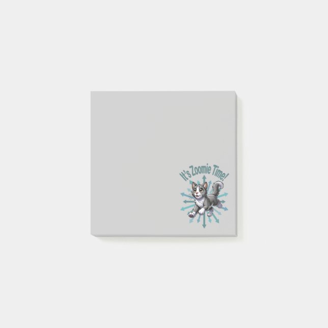 It's Zoomie Time Grey Bicolor Cat Post-it Notes (Front)