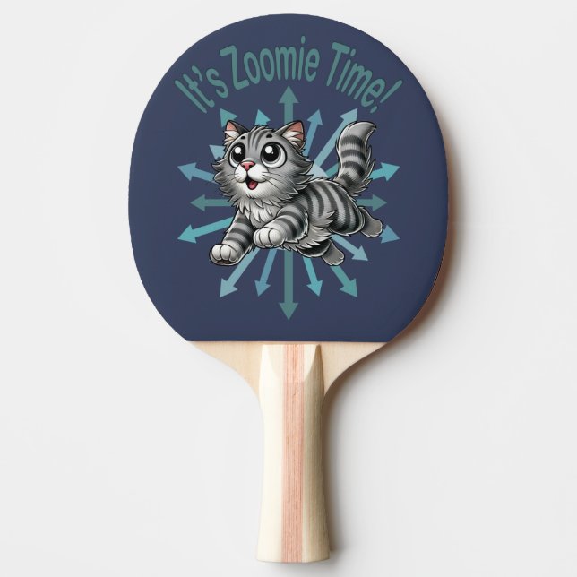 It's Zoomie Time Grey Tabby Cat Ping Pong Paddle (Front)