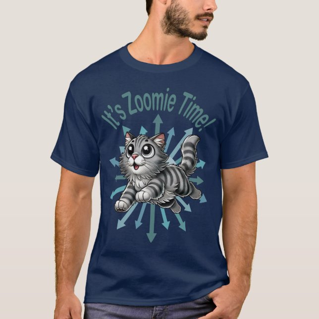 It's Zoomie Time Grey Tabby Cat T-Shirt (Front)