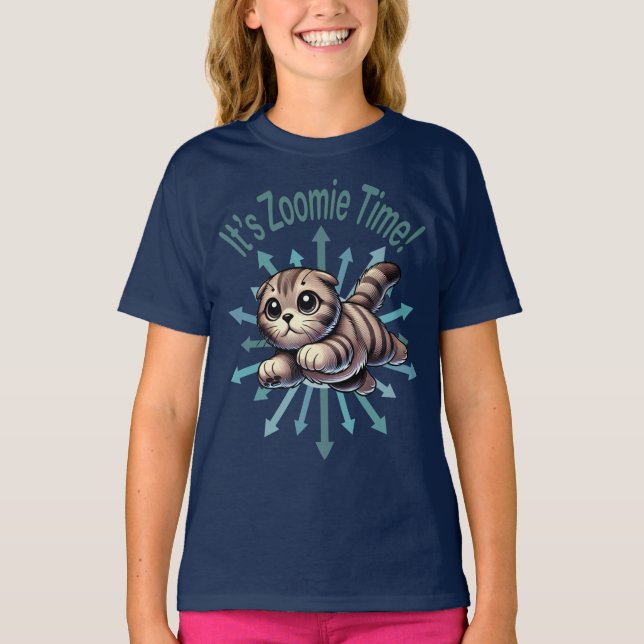It's Zoomie Time Scottish Fold Cat T-Shirt (Front)