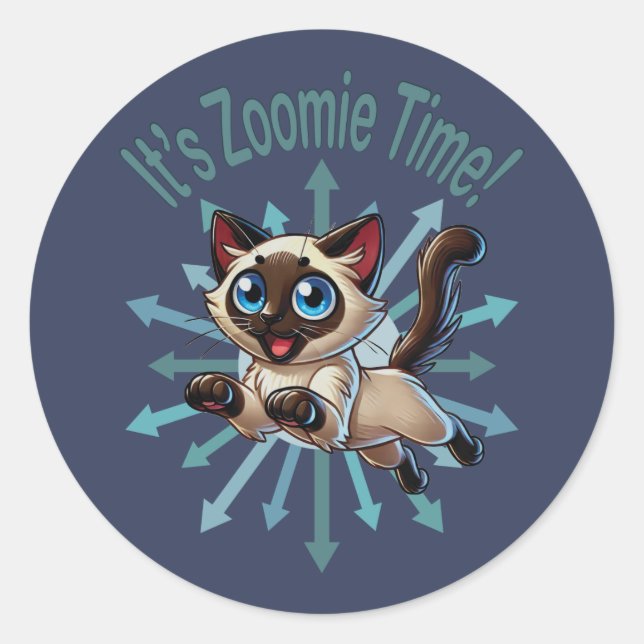 It's Zoomie Time Siamese Cat Classic Round Sticker (Front)