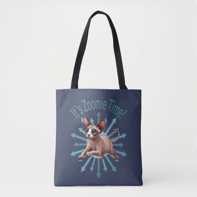 It's Zoomie Time Sphynx Cat Tote Bag (Front)