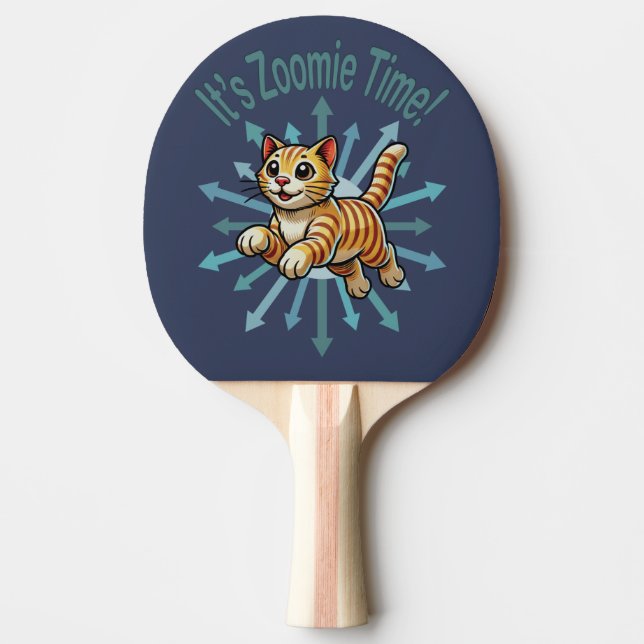 It's Zoomie Time Tiger Cat Ping Pong Paddle (Front)