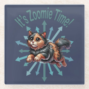 It's Zoomie Time Tortoise Shell Cat Glass Coaster