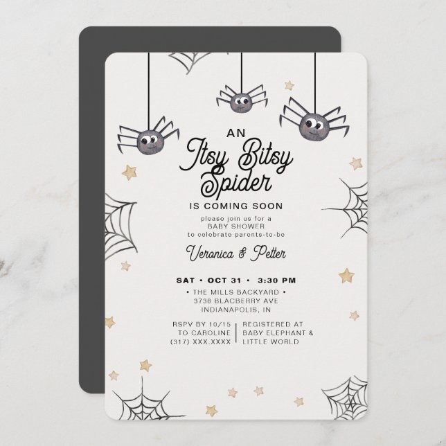 Itsy Bitsy Spider Neutral Halloween Baby Shower  Invitation (Front/Back)