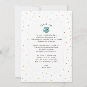 Itty Bitty Owl thank you note with poem