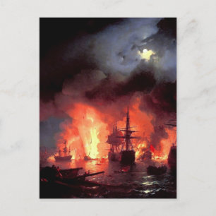 Ivan Aivazovsky- Battle of Cesme at Night Postcard