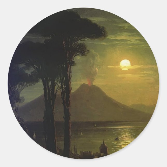 Ivan Aivazovsky-The Bay of Naples at moonlit night Classic Round Sticker (Front)
