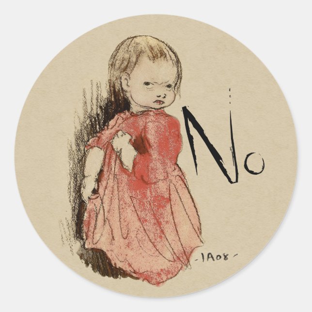 Ivar Arosenius Lillan Defiant little girl says No Classic Round Sticker (Front)