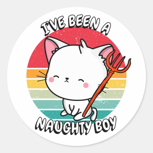 Ive been a naughty boy - white cat classic round sticker (Front)