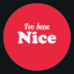 I've been Nice red white funny cute Christmas Classic Round Sticker<br><div class="desc">I've been Nice red and white funny cute modern typography custom Christmas stickers and labels.
White custom text on red background. 
These stickers are great gift tags and labels for Christmas gifts and holiday party games.</div>