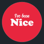 I've been Nice red white funny cute Christmas Classic Round Sticker<br><div class="desc">I've been Nice red and white funny cute modern typography custom Christmas stickers and labels.
White custom text on red background. 
These stickers are great gift tags and labels for Christmas gifts and holiday party games.</div>