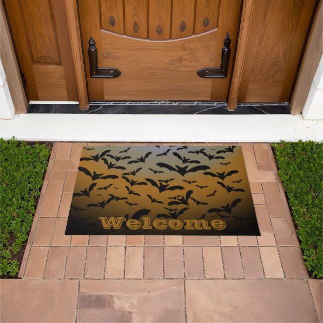 I've Gone Batty For Black Bats & Pretty Moonlight Doormat (Outdoor)