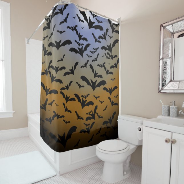 I've Gone Batty For Black Bats & Pretty Moonlight Shower Curtain (In Situ)
