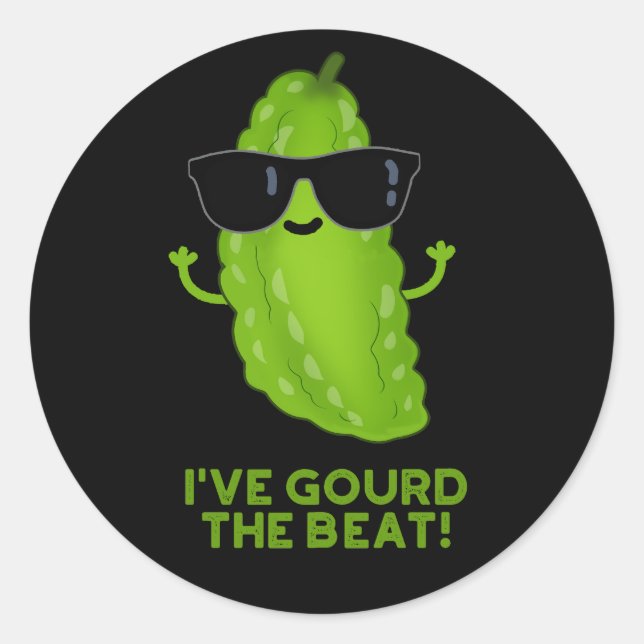 I've Gourd The Beat Funny Veggie Pun Dark BG Classic Round Sticker (Front)
