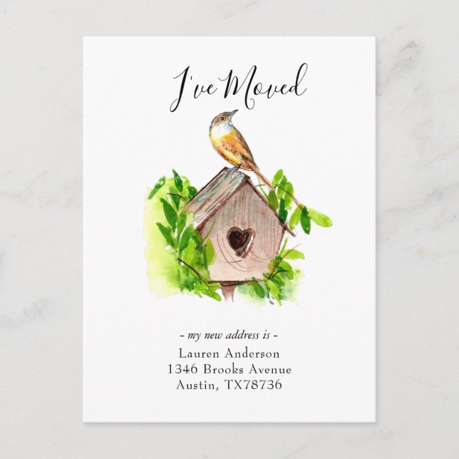 I've Moved Bird house Moving announcement Postcard (Front)