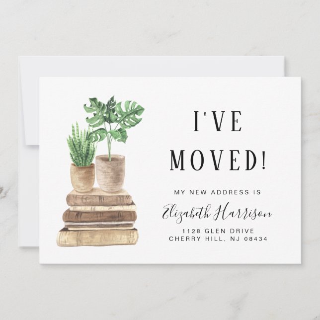I've Moved Boho Plants Watercolor Moving Announcement (Front)