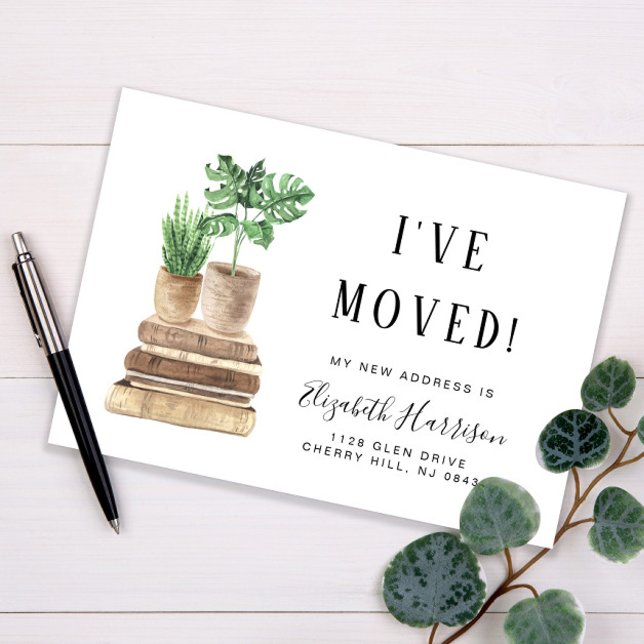 I've Moved Boho Plants Watercolor Moving Announcement Postcard (Creator Uploaded)
