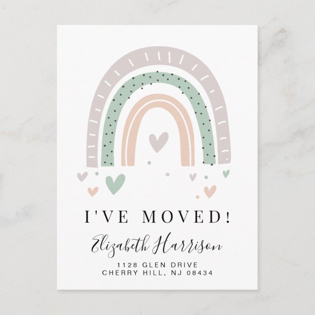 I've Moved Boho Rainbow Sage Moving Announcement Postcard (Front)
