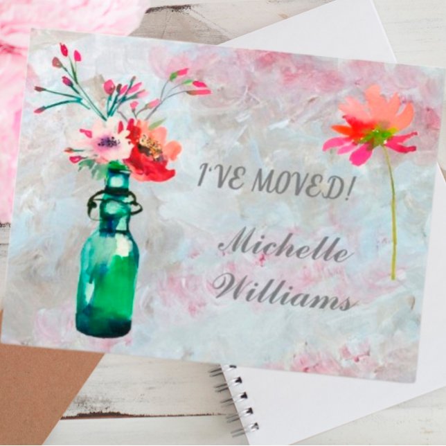 I've Moved Budget Elegant Pastel Floral Moving Announcement Postcard (Creator Uploaded)