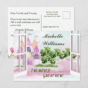 I've Moved Budget Fun Watercolor Castle Moving Announcement Postcard