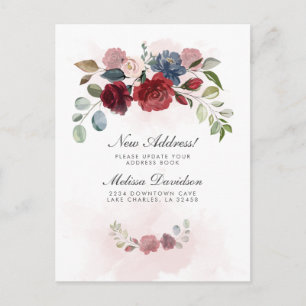 I've Moved Burgundy Floral Moving Announcement Postcard