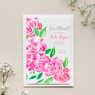 I've Moved Cascading Pink Peonies New Address Announcement Postcard