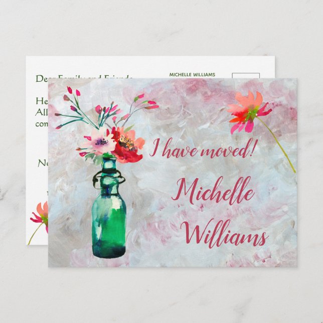 I've Moved Classic Elegant Pastel Floral Moving  Announcement Postcard (Front/Back)