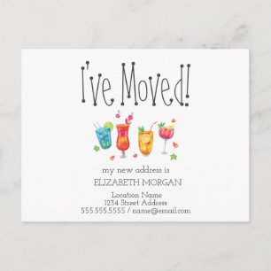 I've Moved,Cocktails Fruits New Address  Announcement Postcard