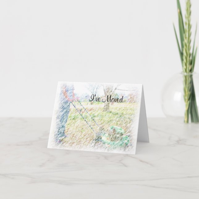 I've Moved Coloured Pencil LawnMowing NoteCard (Front)