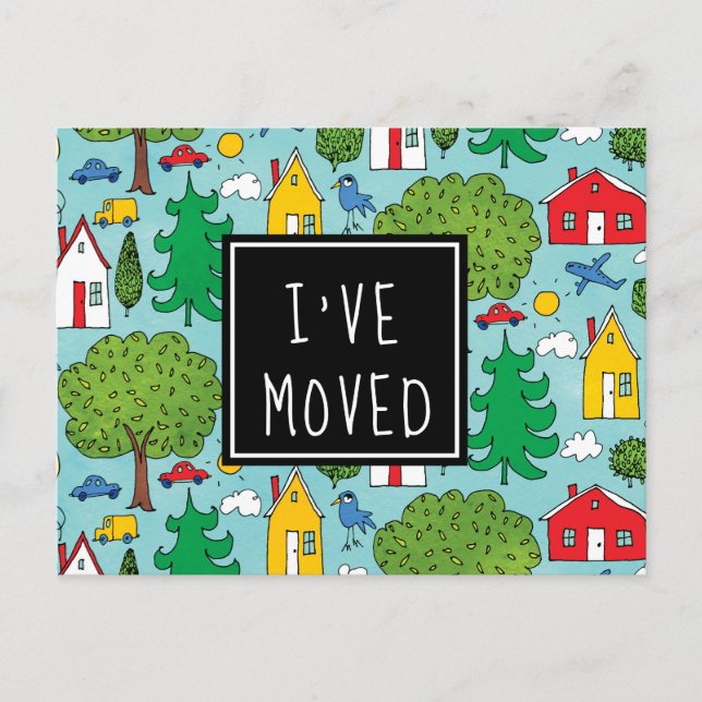 I've Moved Cute Cartoon Town New Address Moving Announcement Postcard (Front)