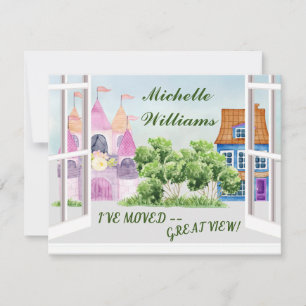 I've Moved Fun Watercolor City Budget Moving   Announcement