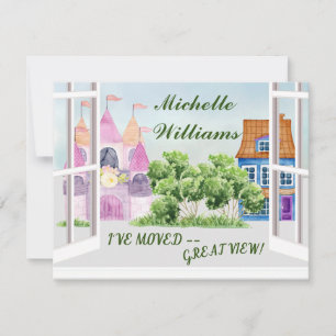 I've Moved Fun Watercolor City Moving  Announcement