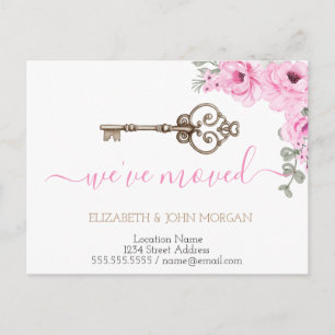  I've Moved Key Flowers New Address Announcement  Postcard